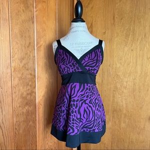 INC International Concepts Purple Animal Print Tank Tunic with Tie Size M
